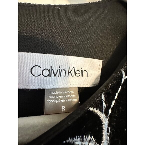 Calvin‎ Klein Women Black Velvet Floral Embroidery Sheath Dress Size 8 - Picture 6 of 7
